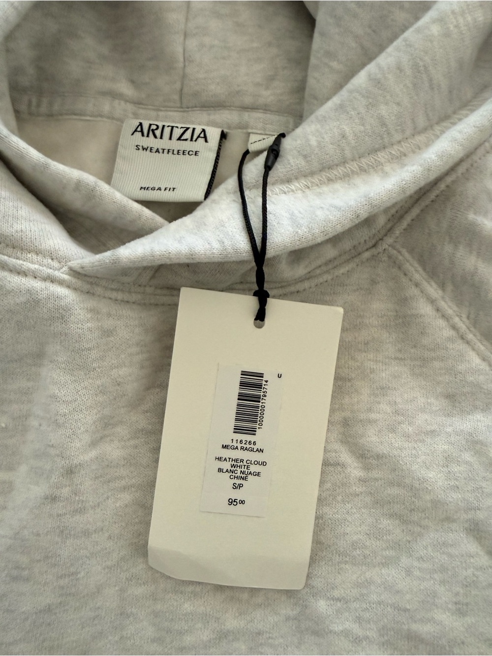 Aritzia Sweatfleece Mega Fit Hoodie in Heather Cloud nwt